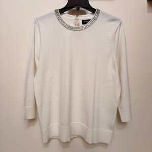 Liz claiborne CAREER Rhinestone-embellished Cream Sweater XL Neckline Top
